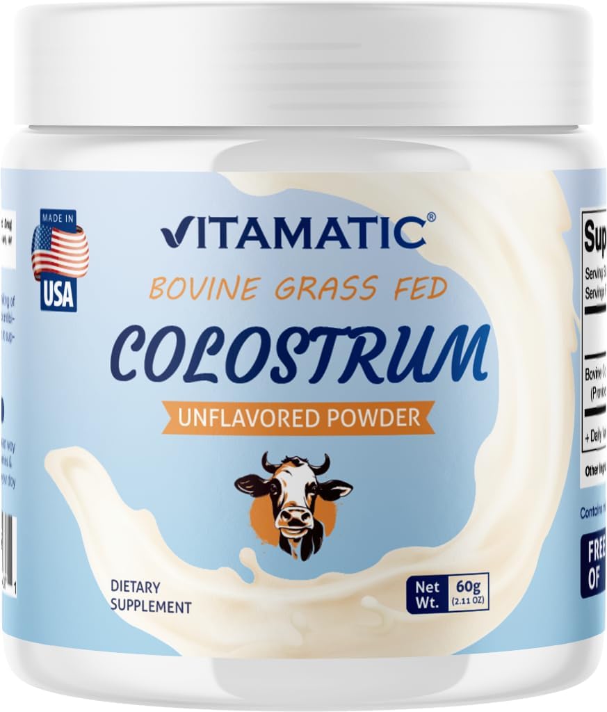 Vitamatic Bovine Colostrum 30% IgG Powder - Suplemento para Gut Health, Hair Growth, Beauty, Muscle Recovery, &amp; Immune Support - Easy to Mix - 60 Gram (30 Servings, Unflavored)