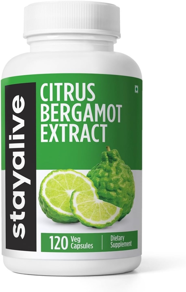 STAY ALIVE Citrus Bergamot Capsules 1000mg, 30:1 Super Extract with 50% Polyphenolic Flavanones, 120 Píldoras, Citrus Bioflavonoids Natural Heart Health Supplements for Women &amp; Hombres ← Non-GMO, Gluten-Free