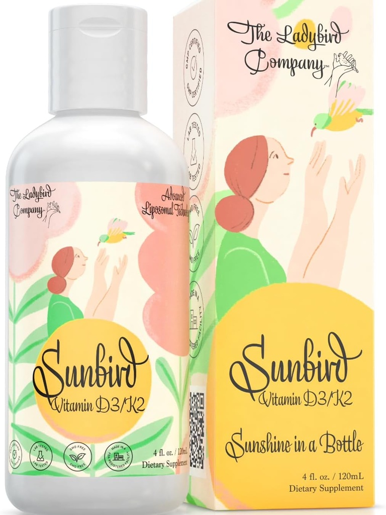Vitamina Líquida Liposómica Sunbird D para Mujeres - Vitamina Premium D3 y K2 para la menopausia, fertilidad, embarazo &amp; bonificación Salud - Libre de azúcar, vegetariana, vitamina Líquida sublingual D3 con K2, Made in USA