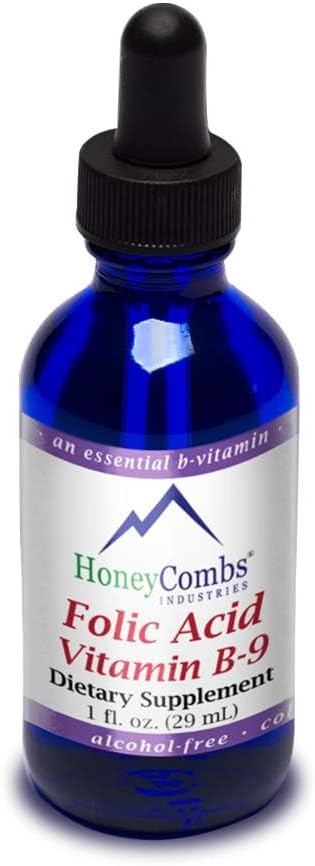 HoneyCombs Vitamina B9 Liquid Drops - High Potency Liquid Vitamin B9 Folic Acid Supplement for Women - Maintain Healthy Liver, Pregnancy, &amp; Global Health - Cold Pressed Vegan Vitamins Drops (1 Fl oz)