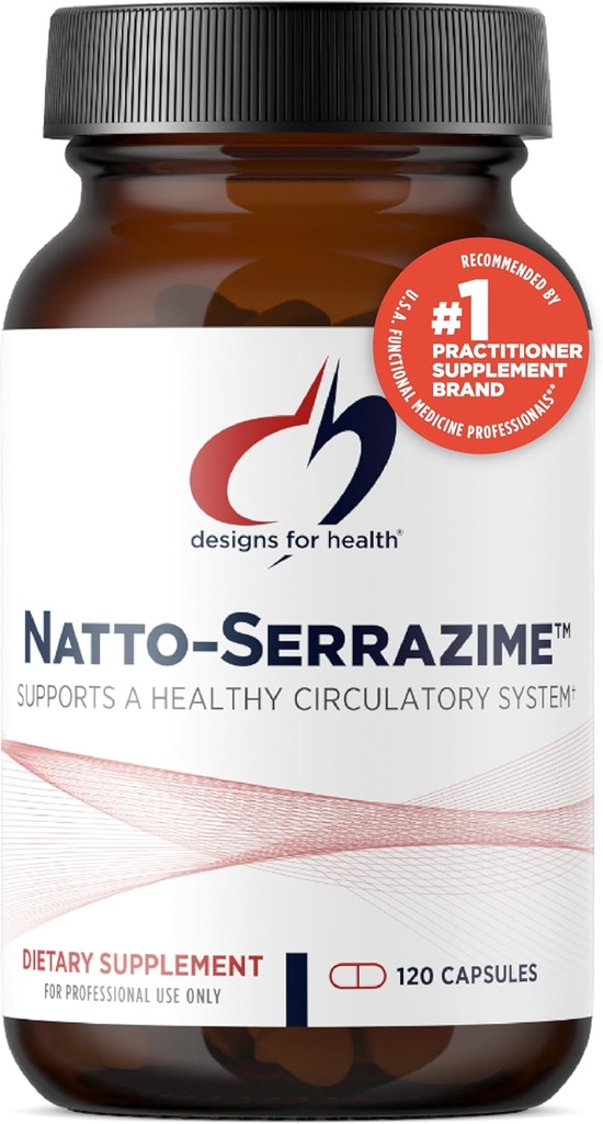 Diseños para la salud Nattokinase con Serrapeptidase - Natto-Serrazime + Proteolytic Enzymes - Diseñado para apoyar un sistema circulatorio saludable + Salud Immune - Suplemento No GMO (120 cápsulas)