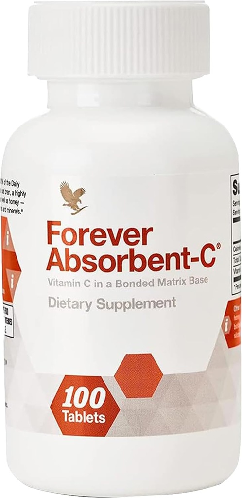 Para siempre Vivir - Absorbent-C, Naranja y Sabor de Miel, Suplemento de Vitamina C con Bran de Avena, Apoyo Inmunitario, Salud de la Piel, 1 Botella (100 Tablas)