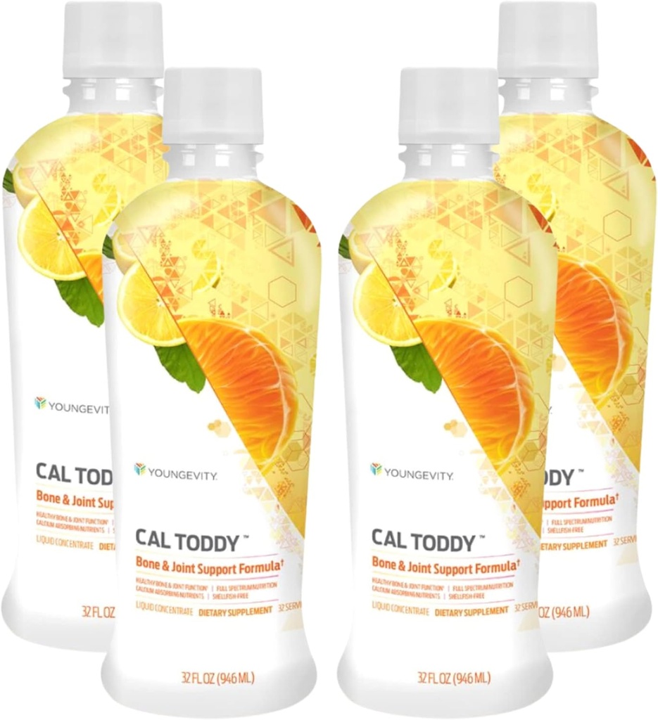Youngevity CAL Toddy - Calcium (Citrate, Phosphate) Magnesio 1,200mg/600mg - Vitaminas D-3, Zinc, Copper, Potasio, Boron y 70+ Trace Mineral Cofactores - Soportes Bone Health - 32 Fl Oz (Pack of 4)