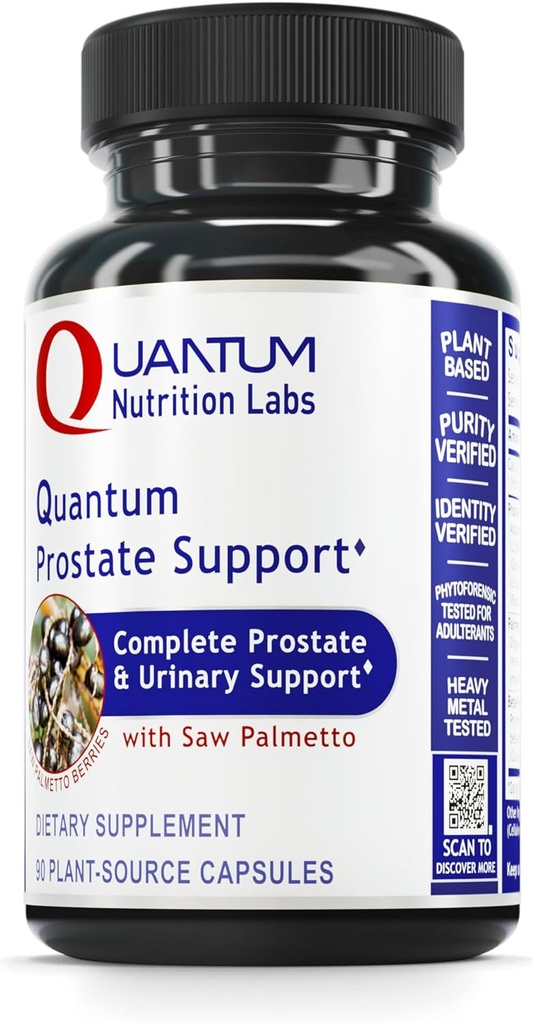 Quantum Nutrition Labs Prostate Support - Prostate Supplements for Men, Prostate Health Formula, Natural Supplement with Organic Saw Palmetto - 90 Vegetarian Capsules