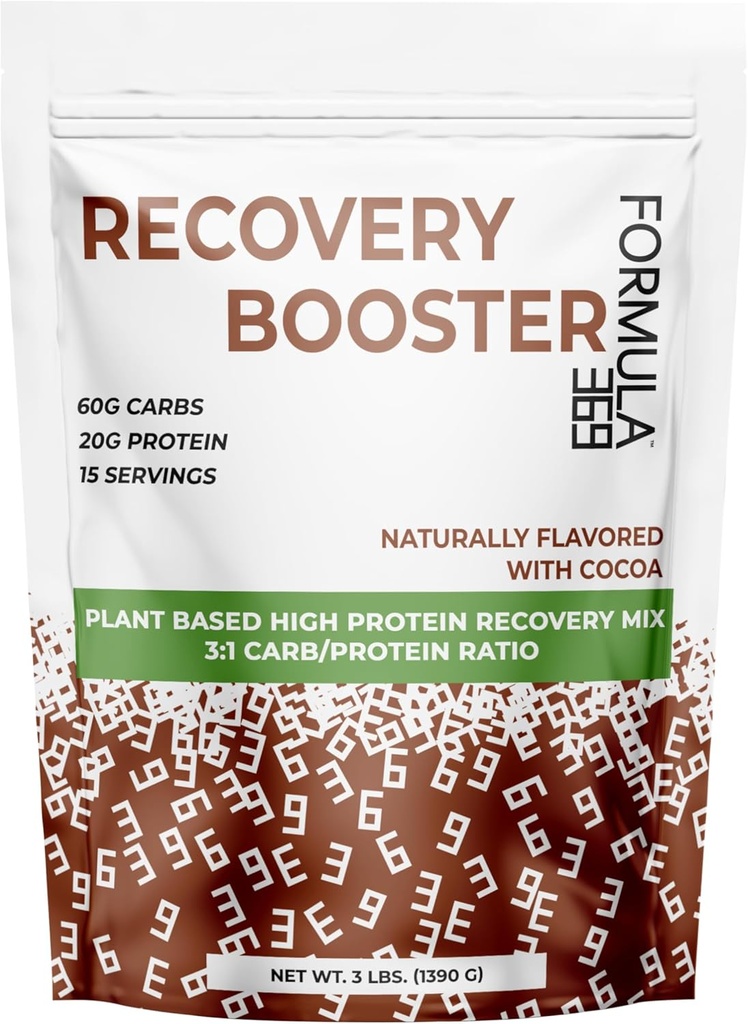 Booster de recuperación, Vegan High Protein Recovery Mix, Post Ejercicio Shake w / 20g Protein y 60g Carbs, 100% Natural, 3 libras, Gluten Free, alergen Free.