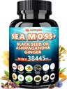 Sea Moss 350mg Black Seed Oil 200mg Ashwagandha 100mg Turmeric 100mg Bladderwrack 100mg Burdock 100mg,All-in-1 Sea Moss Capsules-60 Count