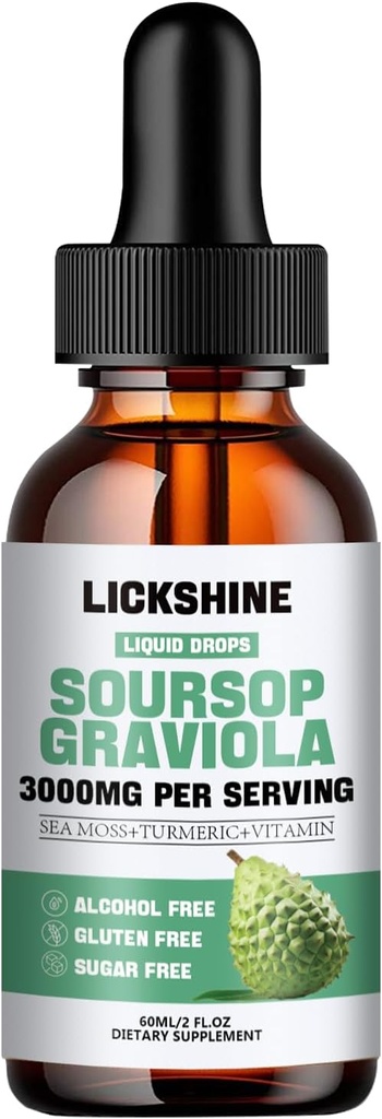 1 Packs 3000MG Soursop Graviola Liquid Drop for cell Support &amp; Regeneración, lmmune, Gut, Antioxidant, Mood, Relax, Liver and Sleep Zzz - Soursop Graviola Leaf Extract, Sea Moss, Turmeric - 2Fl Oz