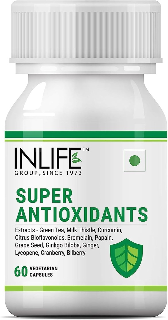 Sheltr Super Antioxidante Suplemento Lycopene, Té verde, cardo de leche, Curcumin, semillas de uva, Ginkgo Biloba, jengibre, arándano, arándano, ácido lipoico alfa, luteína, zaxantina - 60 cápsulas (Pack de 1)