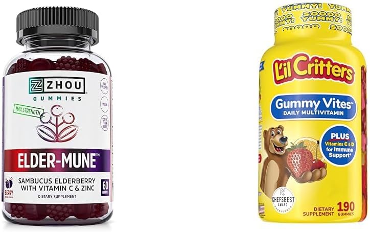 ZHOU Nutrition Elderberry Gummies " L'il Critters Gummy Multivitamin, 60 " 190 Gummies