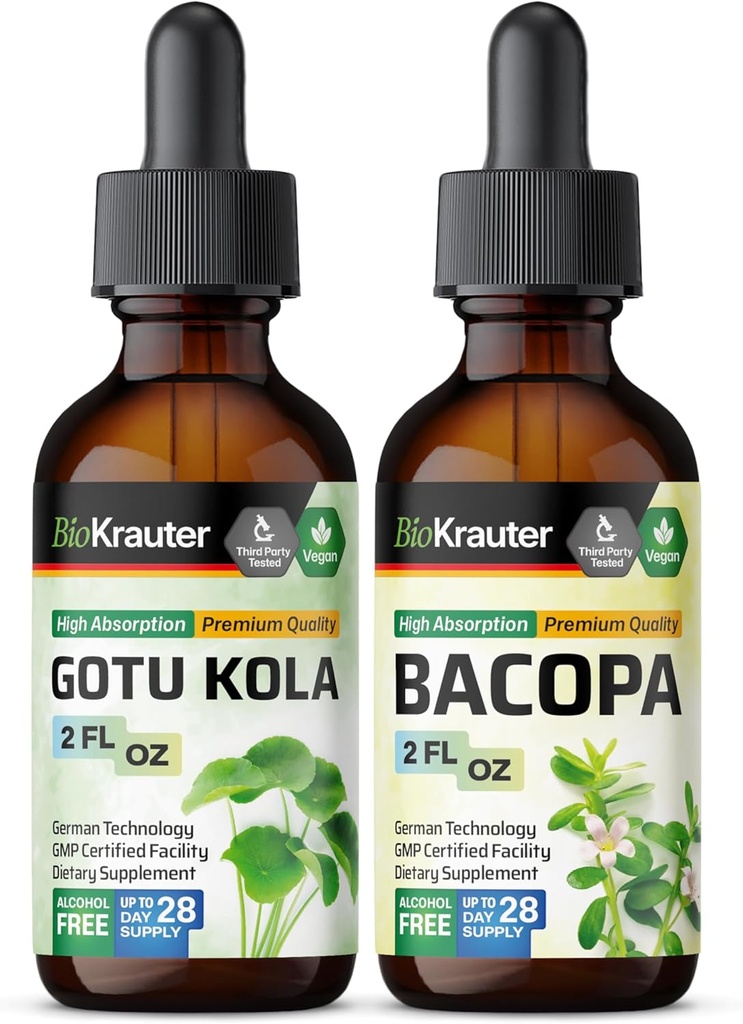 BIO KRAUTER Gotu Kola Tincture 2 Fl. Oz. " Bacopa Tincture 2 Fl. Oz.