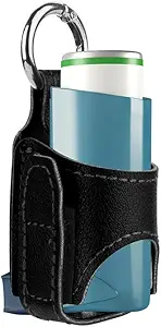 2pcs Portable Asthma Inhaler Holder,Lightweight PU Leather Protective Travel Handy Asthma Inhaler Case for Adults and Kids,Holder Only (Black)