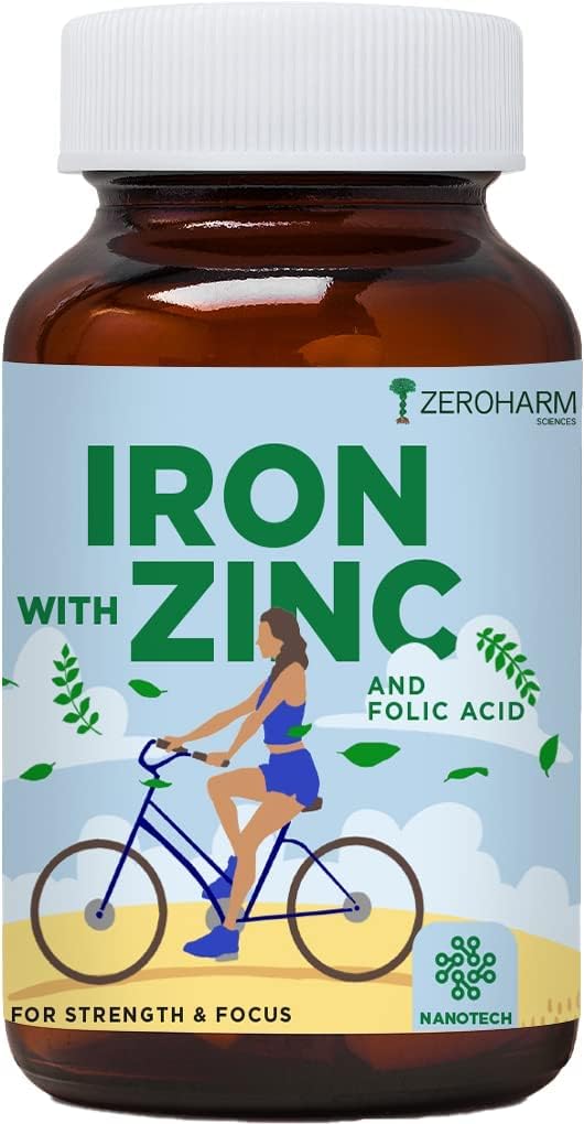 ATS Iron with Zinc & Folic Acid tablets | Plant based Iron Folic Zinc | Iron supplements for anemia | and strength| Enhances brain function |