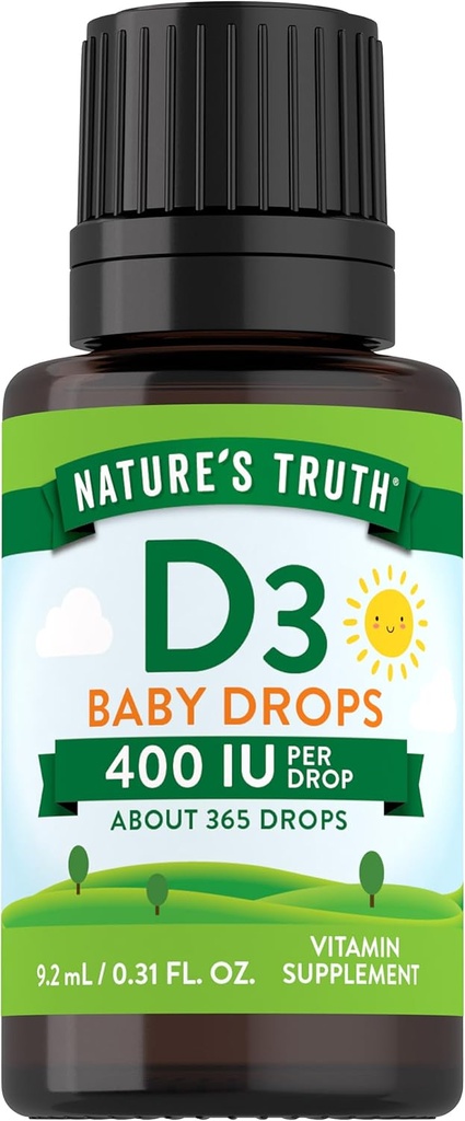 Verdad de la naturaleza Las gotas de vitamina D para bebés Silencio 400 UI Silencio 9.2 mL Silencio D3 para niños Silencio Vegetariano, No GMO &amp; Gluten Suplemento gratuito