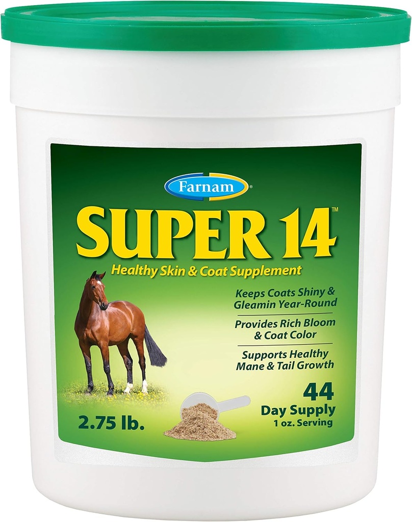 Farnam Super 14 Healthy Skin &amp; Coat Supplement for Horses, Keeps Coats Shiny &amp; Gleaming Year-Round 2.75 libras, 44 Day Supply