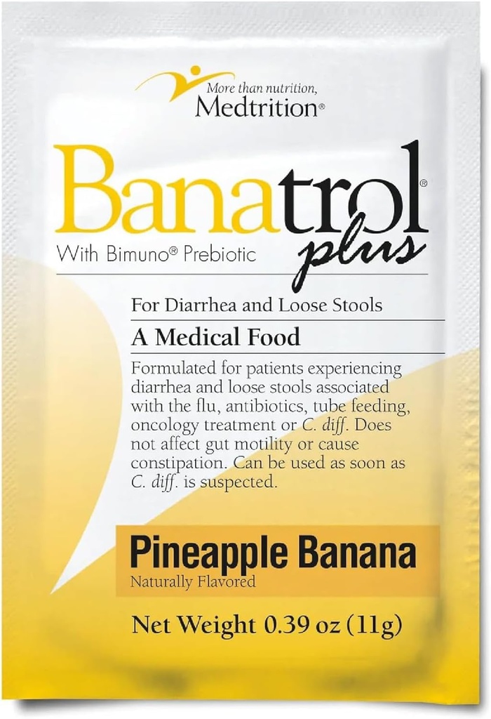 Banatrol® Natural Anti-Diarreica con Prebióticos, Alivio de la Diarrea Crónica, IBS, Diarrea Recurrida, Alimentos Médicos con Apoyo Clínica, No Estipados, 25 Servimientos (Pineapple)
