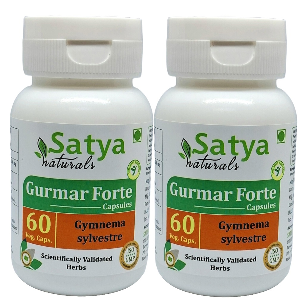 Gurmar Forte Capsules 500 mg. 60 Veg. Capsule ← Gudmar (Gymnema Sylvestre) Extracto Cápsulas para Hombres y Mujeres Silencio Ayurvedic Herbal Suplemento/Remedios  10:1 Forte (2 Botellas de 60 cápsulas)