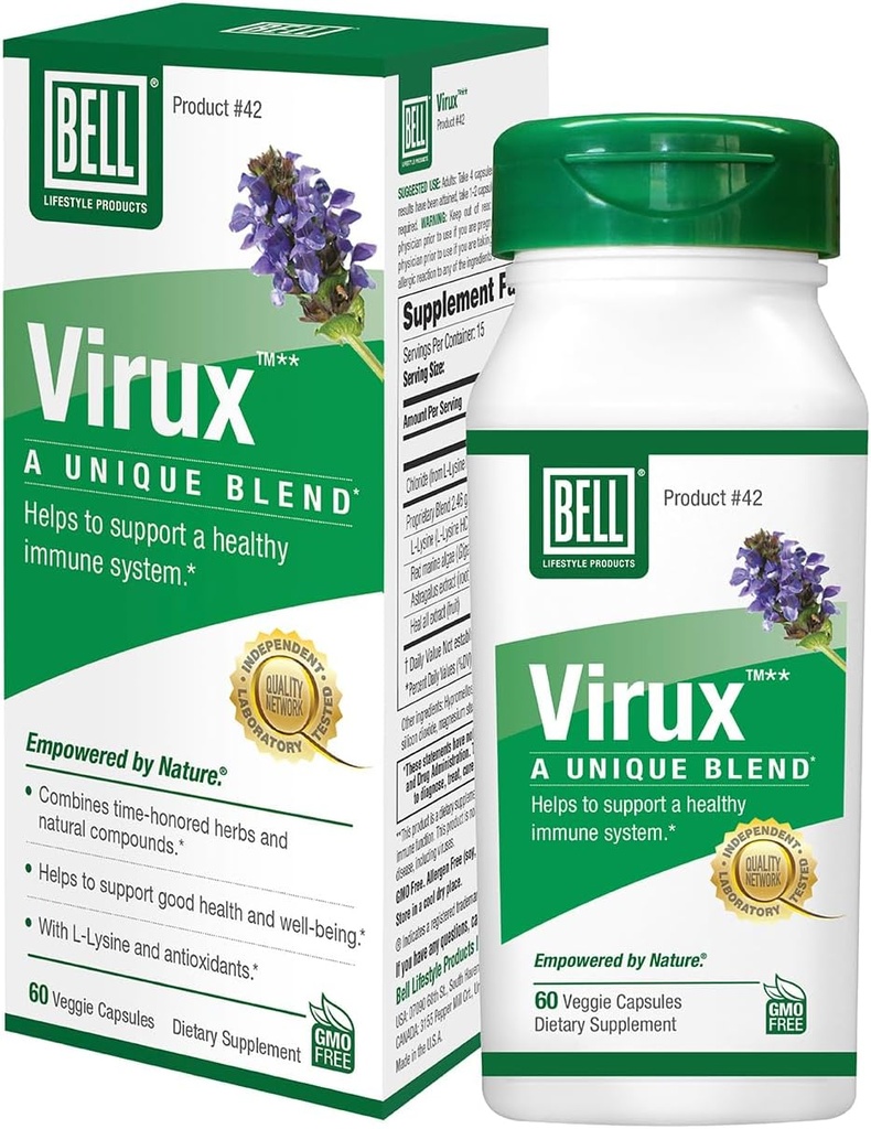 Bell ViruxTM L Lysine and Red Marine - Natural Herbal Blend, Suplemento Único para Boost The Immune System- Lysine 1000mg Capsules