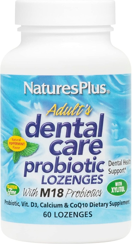 Natures Plus Adults Dental Care Probiotic - Suplemento para la salud de los dientes " Gum - Peppermint Flavor - 60 Lozenges Vegetarianos (30 Servimientos)