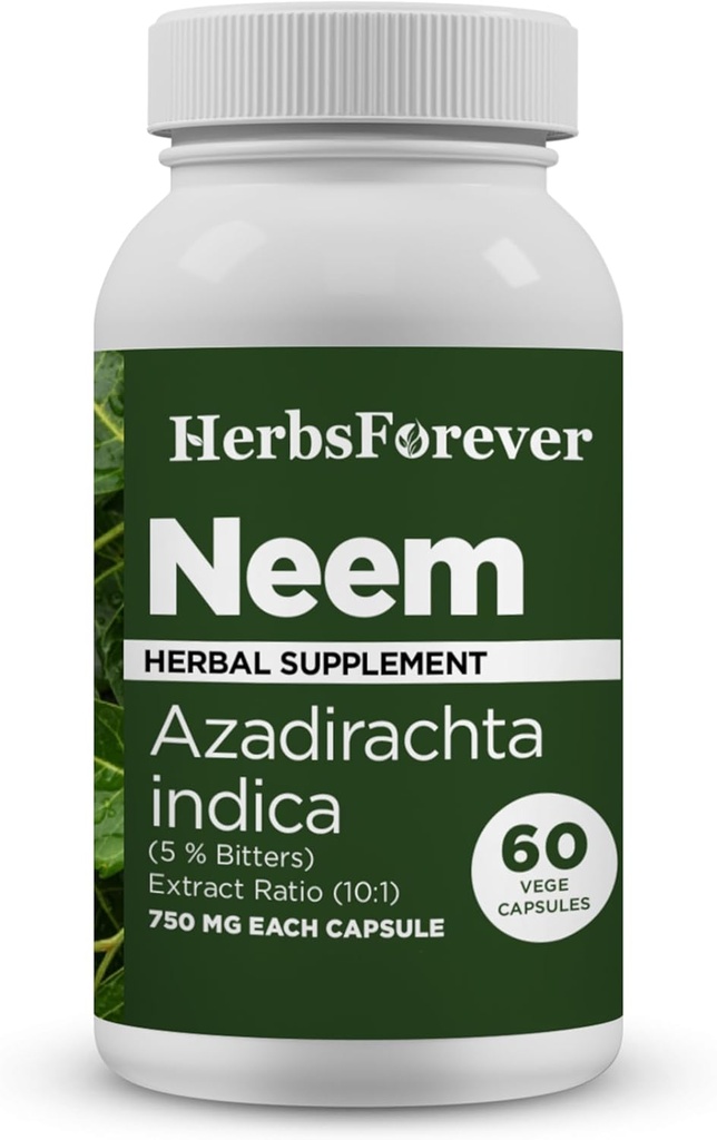 Herbsforever Neem Capsules Azadirachta Indica Skin Suplemento 60 Vege Capsules