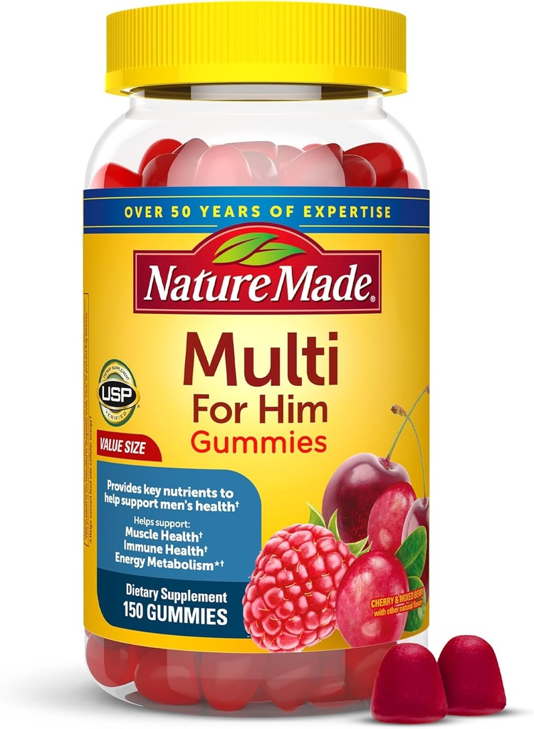 Nature Made Multi for him, Mens Multivitamins Gummies, Energy Metabolism Support, Multivitamin for Men, 150 Gummy Vitamins and Minerals, 75 Day Supply