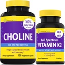 InnovixLabs Choline & Vitamina K2 Bundle Choline Bitartrate 550mg (100 cápsulas) Full Spectrum Vitamin K2 (90 Softgels). Soporta Memoria, Mood, Brain Health " Boost Cognitive.*