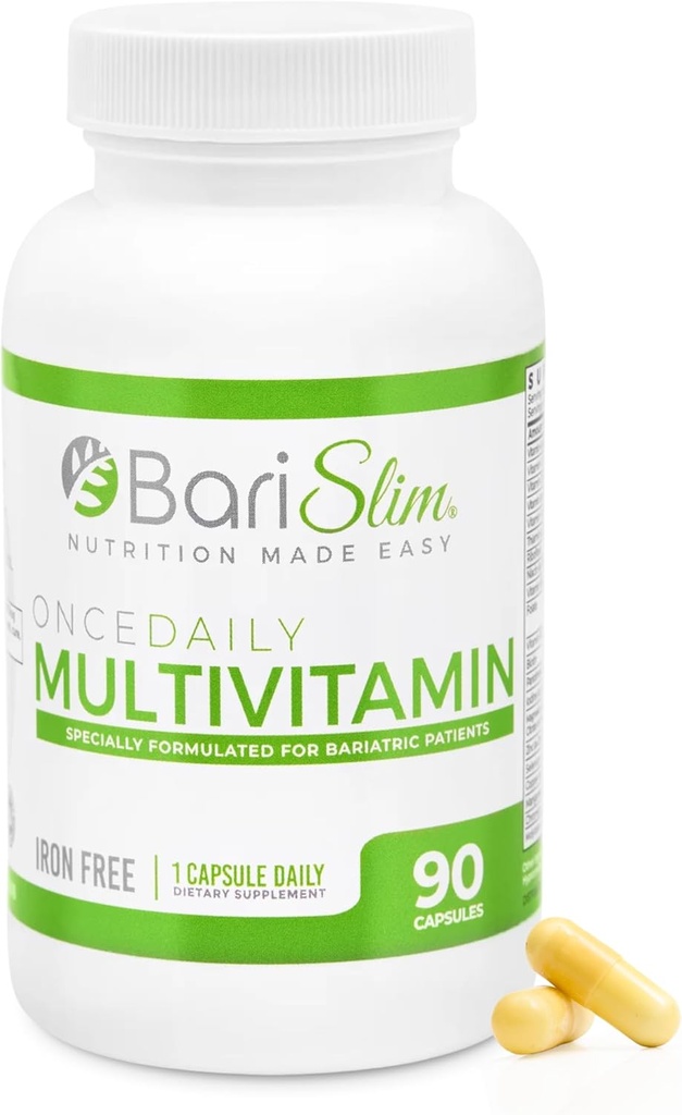BariSlim Once Daily Bariatric Multivitamin Capsule - Fórmula Libre de Hierro - Vitamina Bariatrica y Suplemento para la Cirugía Postal, incluyendo bypass gástrico y Sleeve gástrico