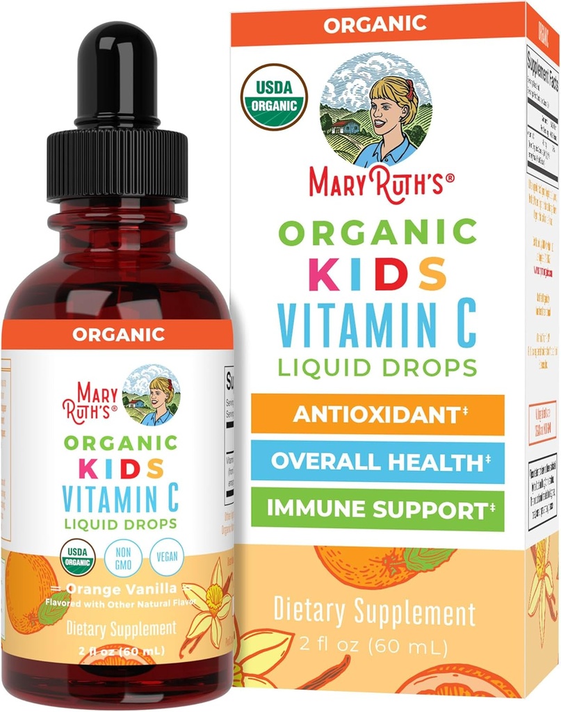 MaryRuth Organics USDA Kids Vitamin C Drops | Vegan Immune Support Supplement for Ages 4-13 | Immune Support & Overall Health | Vitamin C from Organic Acerola Fruit Extract | 2oz
