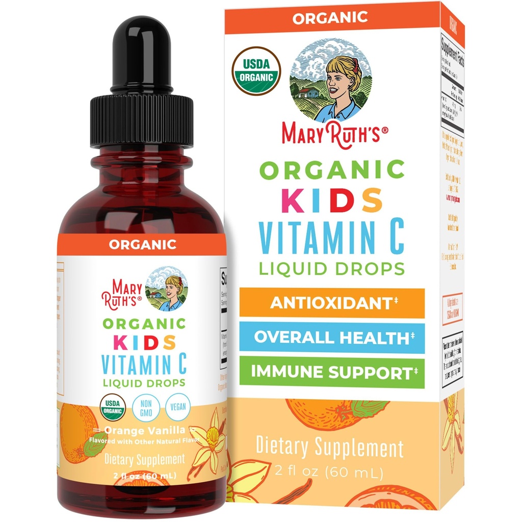 MaryRuth Organics USDA Kids Vitamina C Drops ← Vegan Immune Support Supplement for Ages 4-13 peru Immune Support &amp; Global Health TEN Vitamin C from Organic Acerola Fruit Extract TEN 2oz