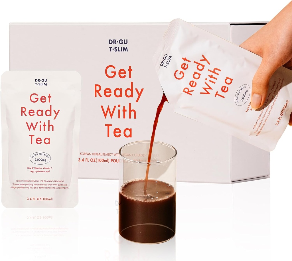 DR.GU T.SLIM Korean Collagen Supplements - Mixed Berry Taste ¦ Korean Vegan Collagen Peptides and Herbal Extracts Liquid TEN 20 Packs (1 Box) - Your Go-to for Glowing Face - Get Ready with Tea