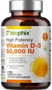 biofix Vitamina D-3 10000 UI High-Potency 120 Softgels - High-Potency Non-GMO Apoyos Libres de Soy Strong Bones Immune Health