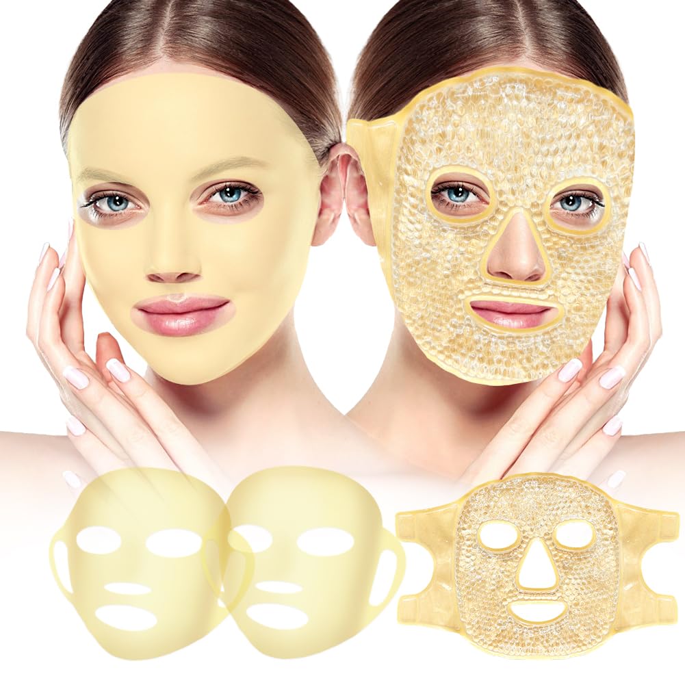 Face Ice Pack y 2 Packs Silicone Face Mask Cover, Full Facial Frozen Masks Hot Cold Face Compress Reusable Skin Care Set for Women for Puffiness Swelling Relief Beauty Spa Essentials