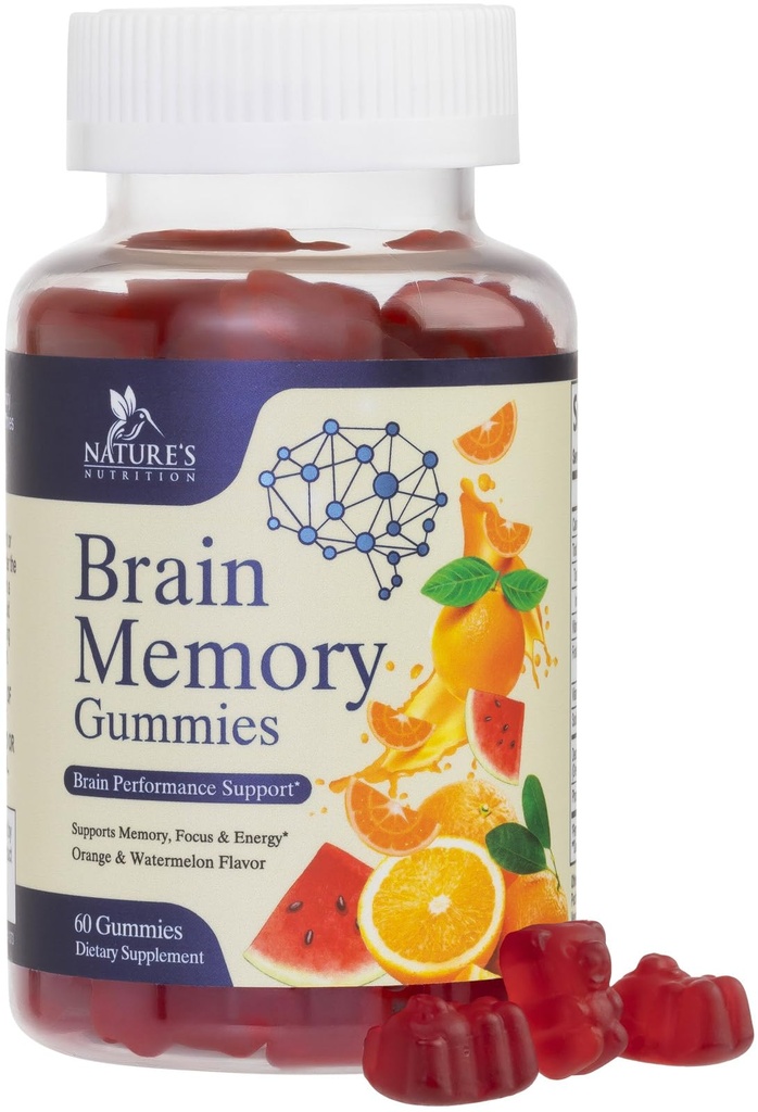 Suplementos cerebrales Gummies for Memory, Focus, Concentration - Brain Gummy Vitamin Plus Nootropics, Phosphatidylserine, B6 &amp; B12, Caffeine Free Nootropic, Clarity Support Supplement - 60 Gummies