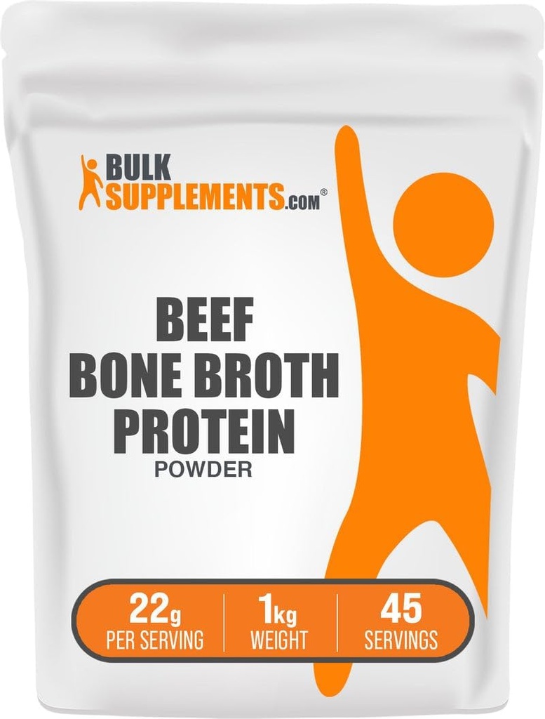 BulkSupplements.com Beef Bone Broth Protein Powder - Bovine Bone Broth Protein, Lactose Free Protein Powder - Dairy Free &amp; Gluten Free, 22g por Serving, 1kg (2.2 libras) (Pack of 1)