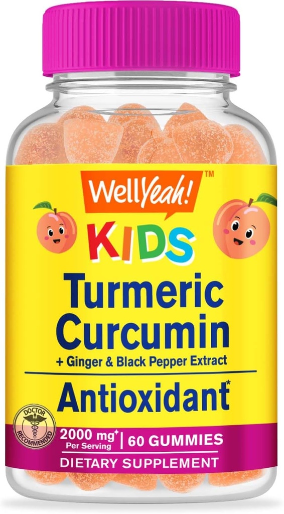 BienSí Curcumina Turmérica con Mangas Pepper Negras para Niños - Soporte Natural Inmunitario, Salud Conjunta y Musculo, Salud Digestiva y Función Cerebro - No GMO, Vegan, Libre de gluten - 60 Conde