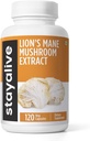 STAY ALIVE Lions Mane Supplement Capsules 1000mg, 30:1 Extract w/Beta Glucans, 100% Fruiting Body, Pure Lions Mane Powder for Men and Women, 120 Pills, Non-GMO &amp; Gluten-Free Mushroom Supplement