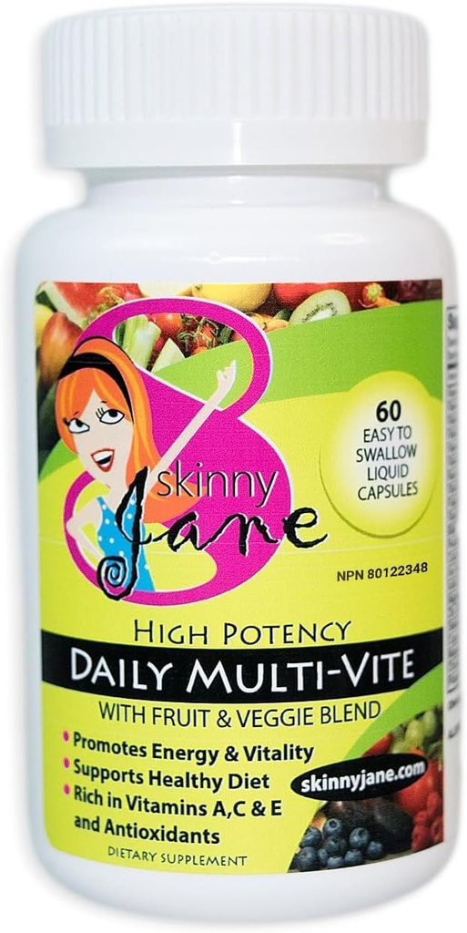 Skinny Jane Daily Multi Vitamina para Mujeres – Apoya Energía, Bienestar y Peluquería, Piel, uñas – Única Fruta y Veggie Blend – 60 cápsulas líquidas fáciles de absorber