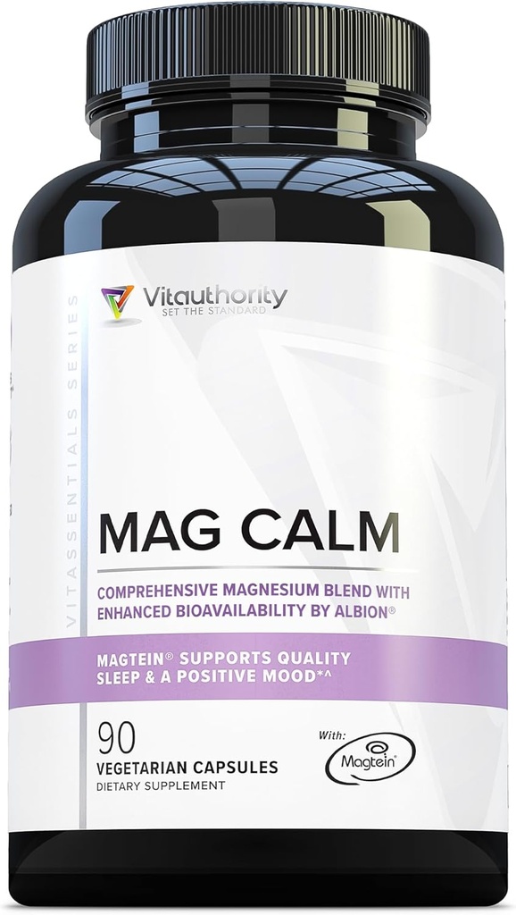 Vitauthority Magnesium L-Threonate Biglycenate Chelate Blend GABA y L-Theanine Sleep Support 90 Capsules 30 Servings
