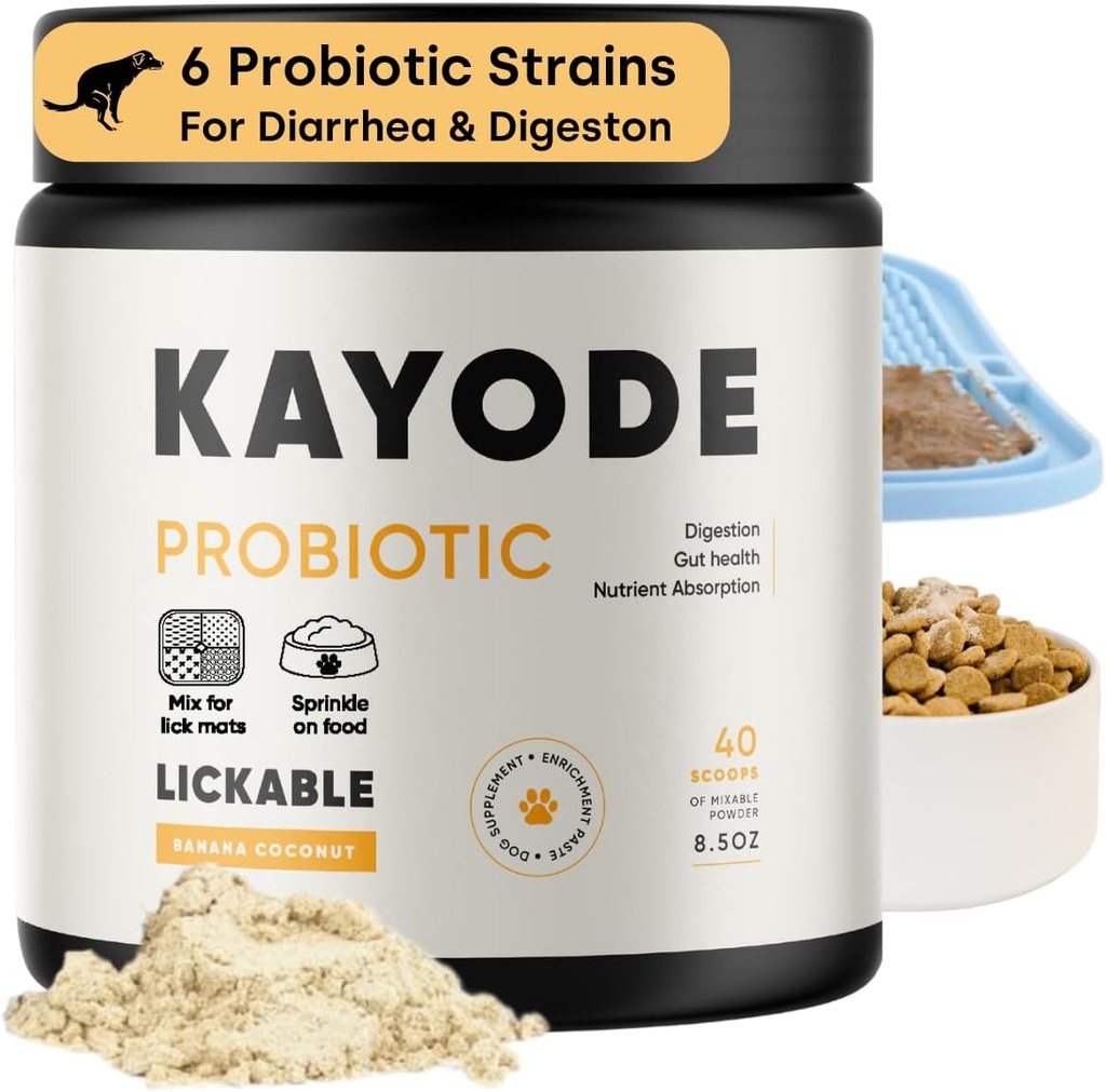 Kayode Lickable Probióticos para Perros - Ayuda Digestiva Perro Fuerte &amp; Alivio de Diarrea Perro. para Mates de la mascota o como Topper Alimentario. Tasty Banana Coconut Flavor. 7 Strains Probiótico Perro.