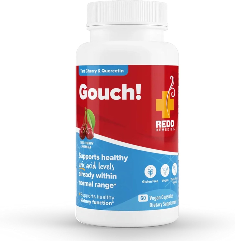 Redd Remedies, Gouch!, Supplement Support for Joints and Uric Acid Levels, encouragess a Healthy Inflammatory Response, Tart Cherry & Quercetin, 60 Vegan Capsules