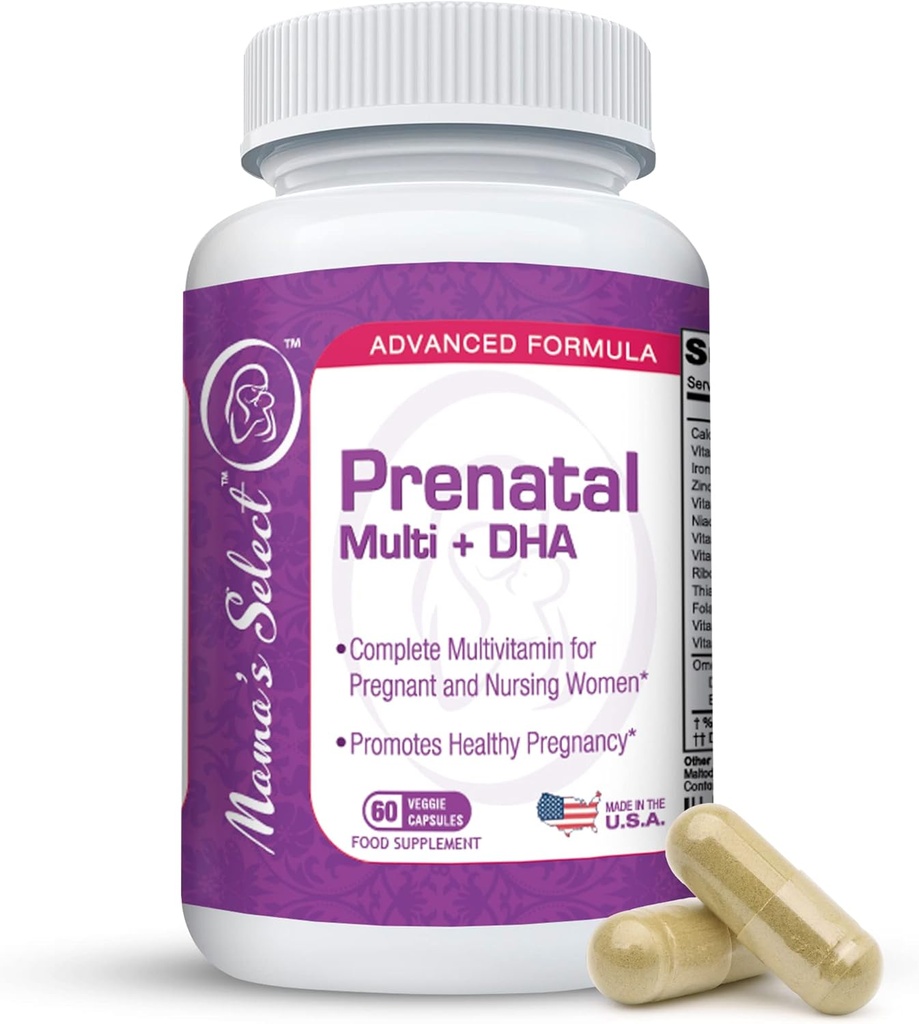 Vitaminas Prenatales para Mujeres con Hierro, Vitamina D, DHA y Más para Mujeres Embarazadas, Metil Folate Safe for MTHFR - Gentle on Stomach, 60 cápsulas vegetales