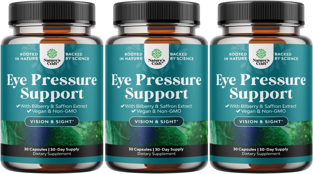 Soporte de presión de ojos con extracto de arándano - Suplemento de salud de ojos veganos para adultos para alivio de presión ocular con niacina de azafrán y más vitaminas Apoyo de visión (3 meses de suministro)