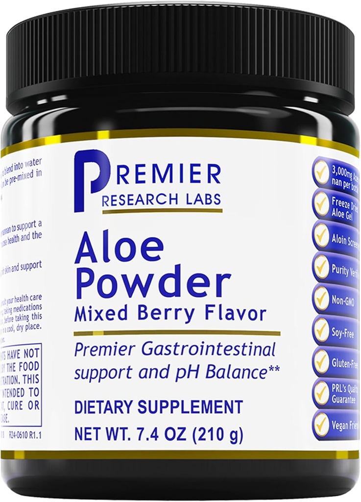 Premier Research Labs Aloe Powder - Aloe Vera Powder, Aloe Vera Drink Mix for Skin and Digestion, Powder Aloe Barbadensis Leaf Extract with Acemannan, Freeze Dried - Mixed Berry, 7.4 Oz (30 Servings)