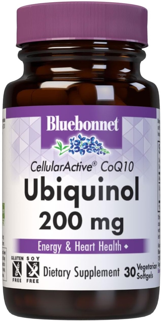 Bluebonnet Nutrition Active CoQ10 Ubiquinol 200mg Vegetarian Softgels, Heart & Cellular Health from Kaneka, Non GMO, Gluten, Soy &amp; Milk Free, White, 30