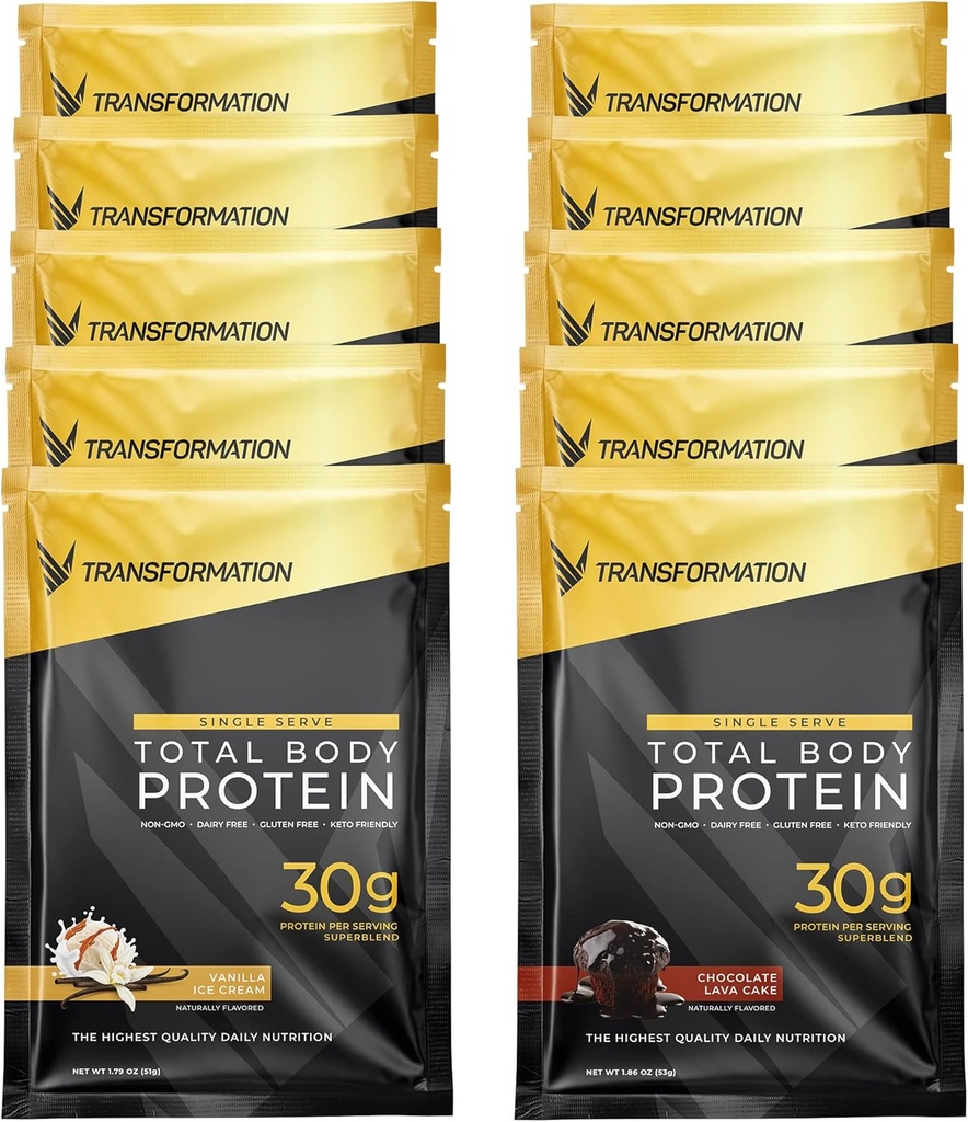 Transformation Protein Super Blend ← Egg White, Collagen Peptides, y Plant Protein  15 Billion CFU Probiotics ← Enzymes Digestive ← MCT Oil ¦ Low Carb Shake for Men &amp; Women ← Variety, 10 Pack