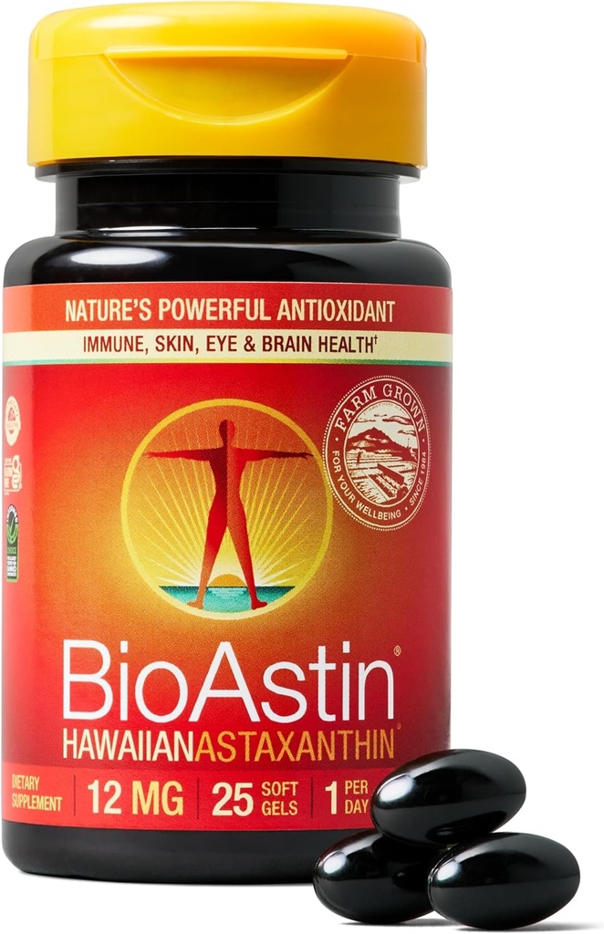 Nutrex Hawaii BioAstin Hawaiian Astaxanthin - 12mg, 25 Softgels - Farm-Direct Premium Antioxidant Suplemento de Apoyo Ojo, Esquía, Sistema Conjunto &amp; Immune Health - Non-GMO &amp; Gluten-Free