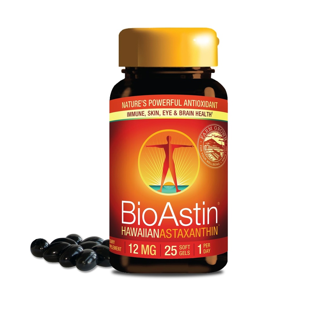Nutrex Hawaii BioAstin Hawaiian Astaxanthin - 12mg, 25 Softgels - Farm-Direct Premium Antioxidant Supplement to Support Eye, Skin, Joint & Immune System Health - Non-GMO & Gluten-Free