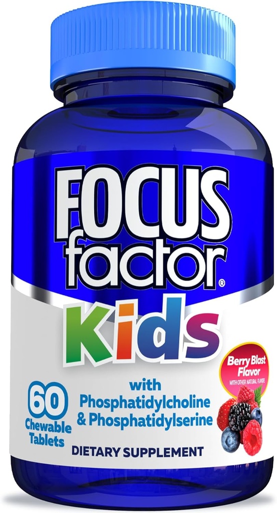 Factor de enfoque Los niños completan las vitaminas diarias Chewable: Multivitamina & neuro Nutrient (función cerebral) w/Vitamin B12, C, D3-60 Conde