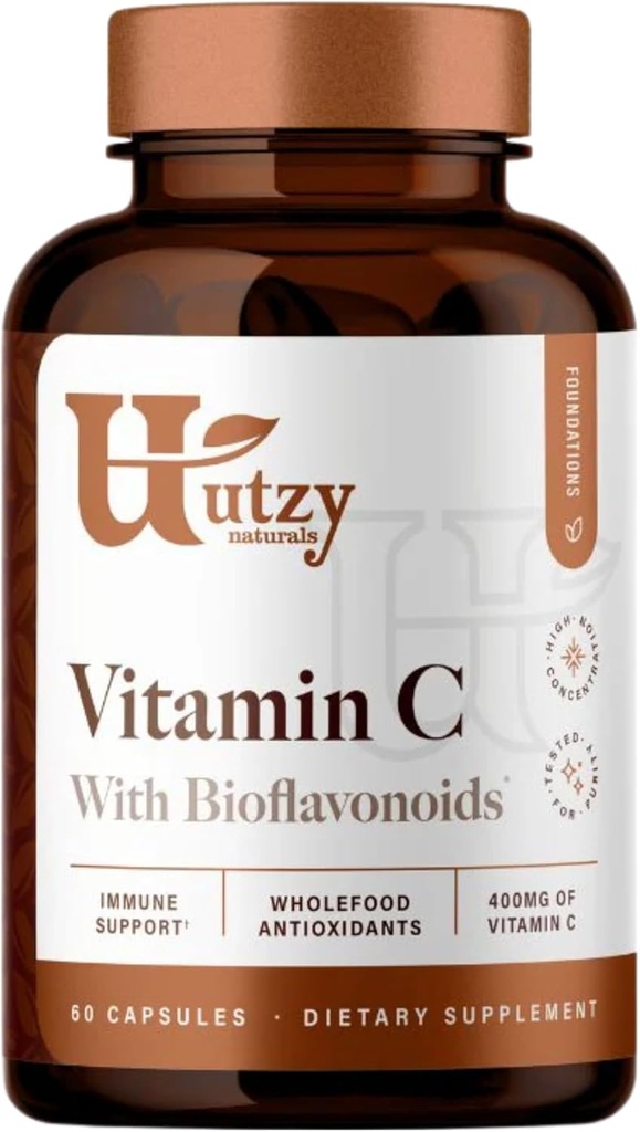 Utzy Naturals Complejo de vitamina C TENIDO 400mg Vitamina C con Acercola " Citrus Bioflavonoids ANTE 60 cápsulas