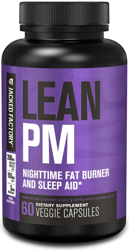 Jacked Factory Lean PM Night Time Fat Burner, Sleep Aid Supplement, " Appetite Suppressant for Men and Women - 60 Stimulant-Free Veggie Weight Pills Diet