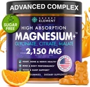 Magnesium Glycinate 2150MG Gummies for Women and Men, High Absorption Magnesium Glycinate, Citrate, Malate Gummies for Adults &amp; Kids, Sleep Support, Sugar Free, Vegan, 60 Chews, Orange